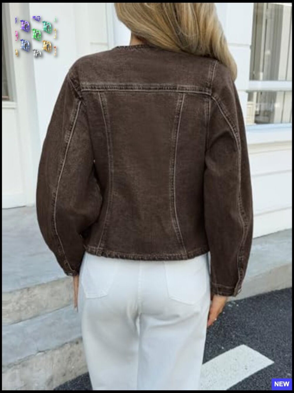 Cropped Denim Jacket Trendy Y2K Slim Fit Button Down Trucker Jacket - Picture 3 of 7
